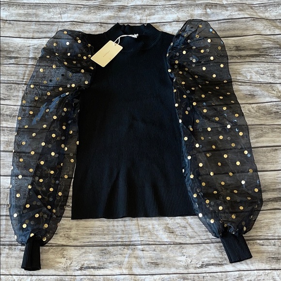 Peach Black Gold Long Sheer with Gold Sleeve Top - Picture 10 of 12